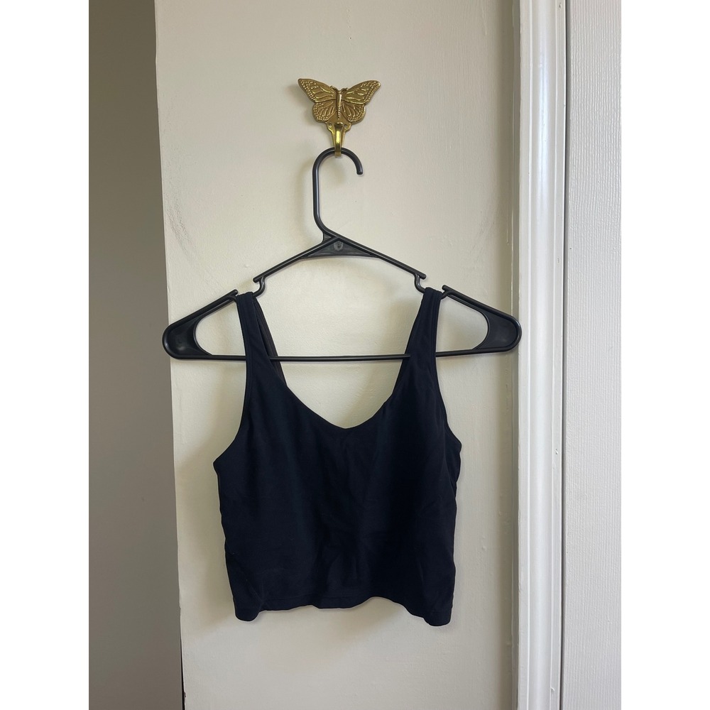 Black V Neck Cropped Tank Top Athletic Workout Fitness Size Medium
